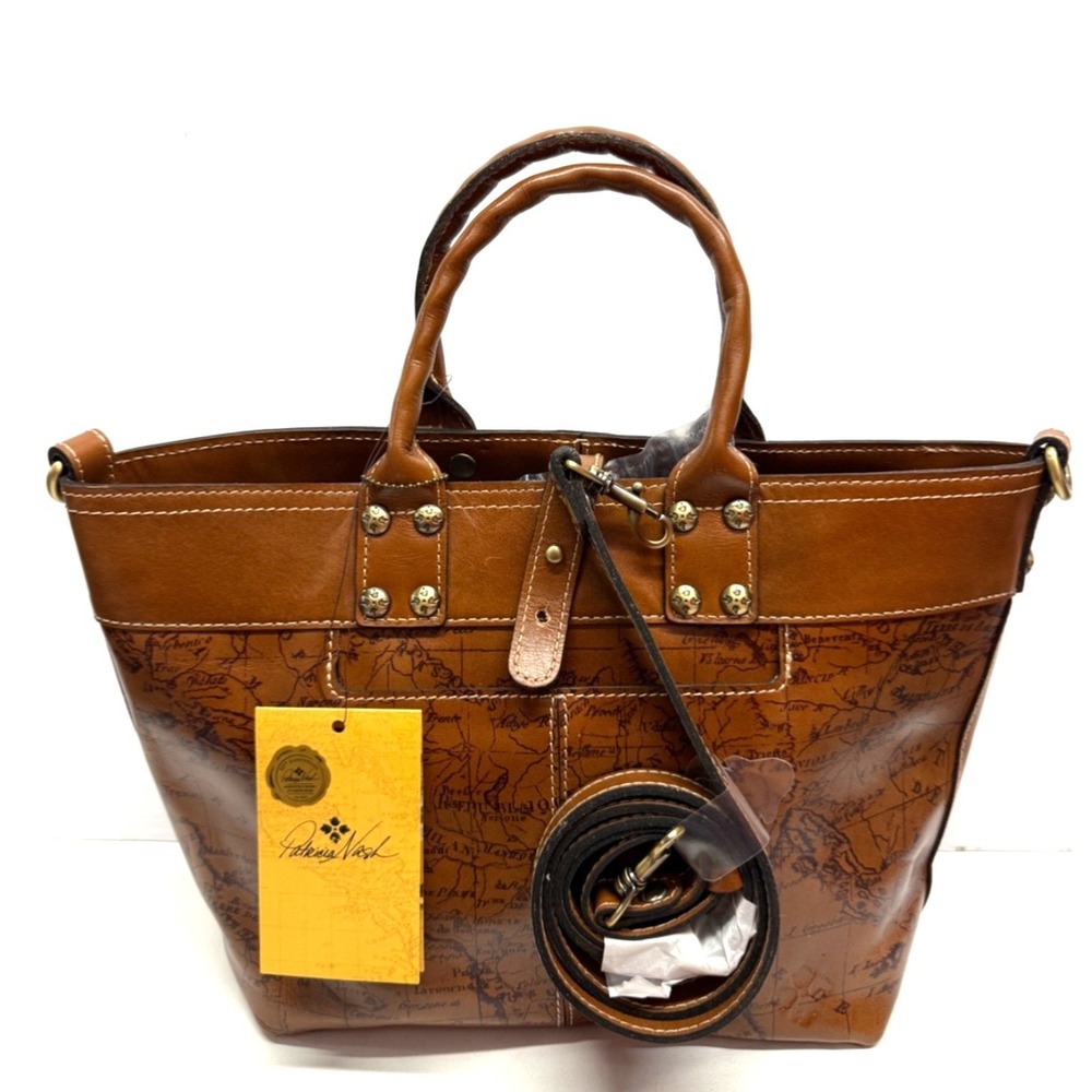 Patricia Nash Analia Top Handle Crossbody Tote Riot Rust Bag MAP PRINT PURSE NEW